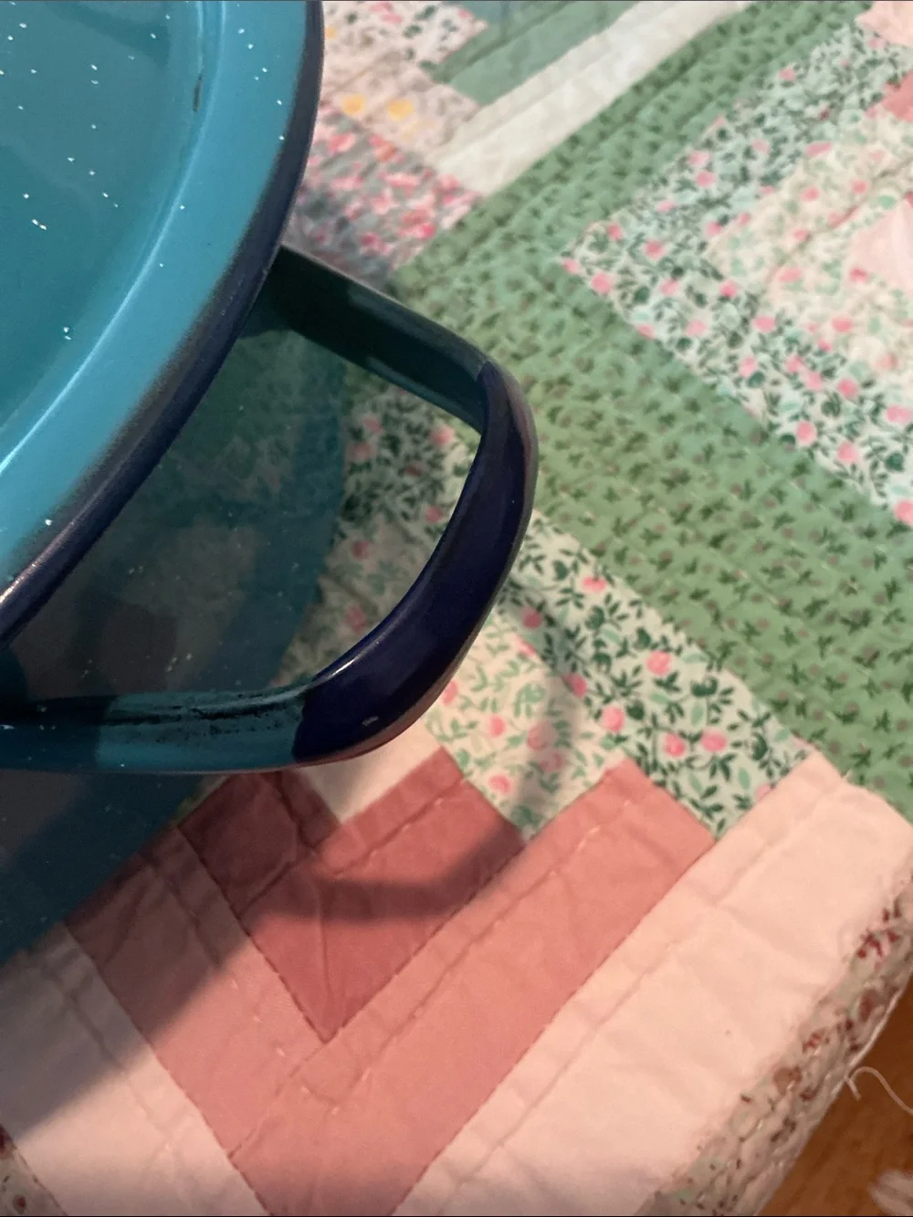 Vintage Enamel Covered Dutch Oven - Teal Farmhouse